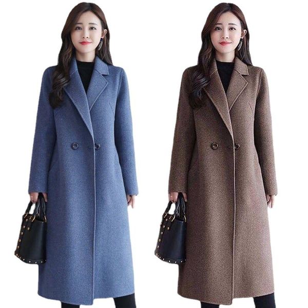 

women's wool & blends coat spring and autumn suit collar jacket mid-length 2021 korean style loose windbreaker, Black