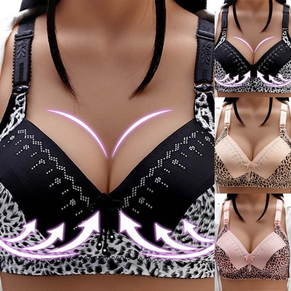 

bras women's bralette seamless leopard-print super push up bra no steel ring close solid one-piece underwear bh zonder beugel 00, Red;black