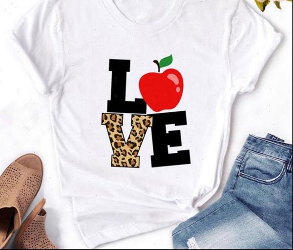 

leopard women t shirts love letter print shirt short sleeve o neck loose summer tee camisetas mujer, White