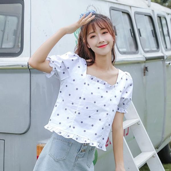 

blouse good quality feminina women's clothes 2021 spring summer short-sleeved dot cute sweet shirts female a6031 blouses &, White