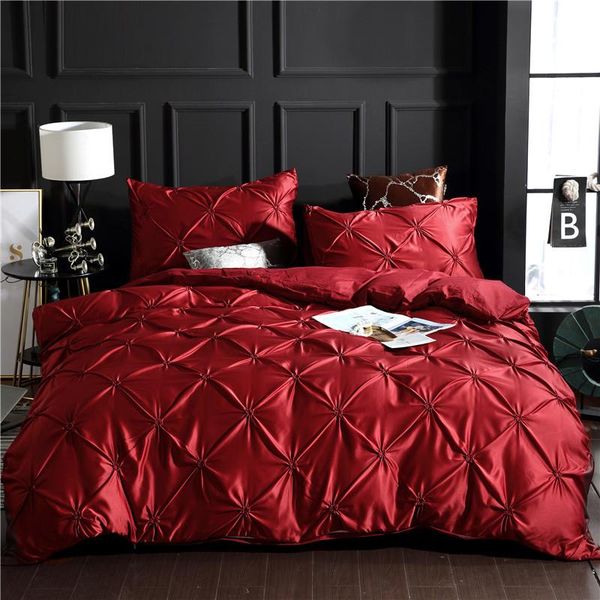 

bedding sets wine red silky soft pinch pleat set luxury duvet/quilt cover pillowcases king double size comforter no sheet