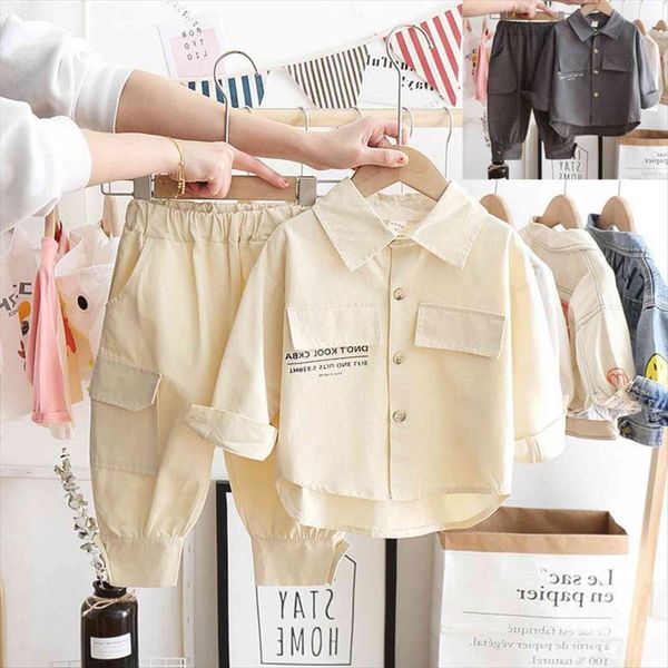 

boys and girls suits toddler baby long sleeve cotton casual lettered shirt trousers sets autumn children cloth suit, White