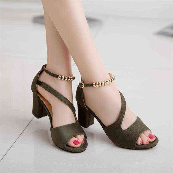 

summer line button suede thick heel sandals roman high heels women's shoes, Black