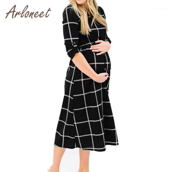 

maternity dresses arloneet clothes women dress loose plaid printed long sleeve summer ladies pregnancy casual1, White