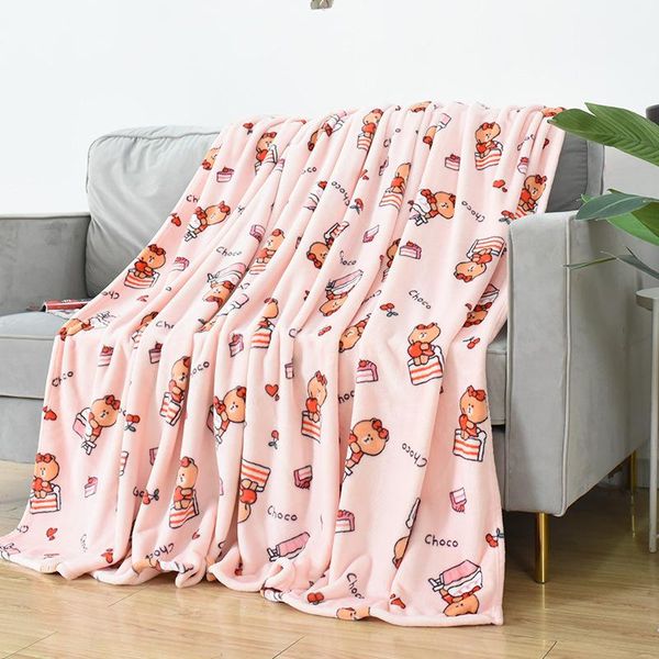 

blankets pink cherry flannel print lightweight plush heated blanket cartoon skin friendly soft nap cover machine washable