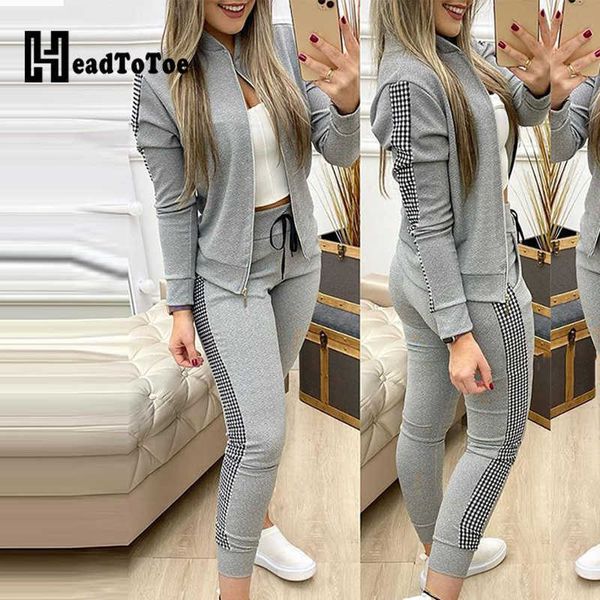 

plaid patchwork jacket & drawstring pants set 210930, White