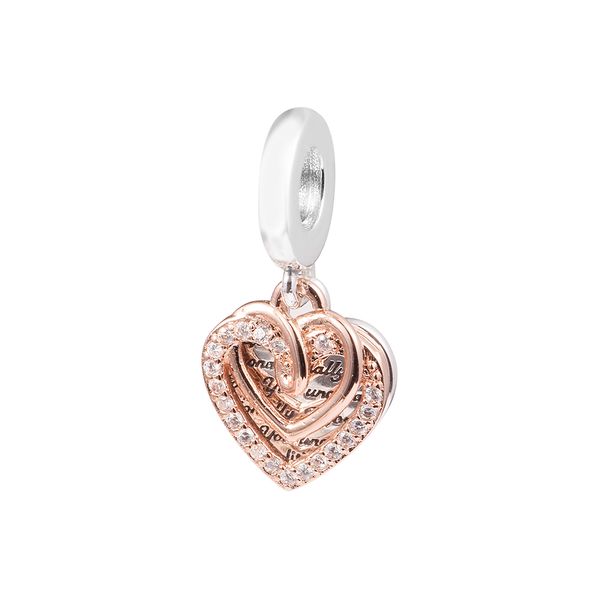 

entwined hearts double dangle charm silver rose gold color charms fit original pandora bracelets & bangle 2022 valentine's day symbols, Black