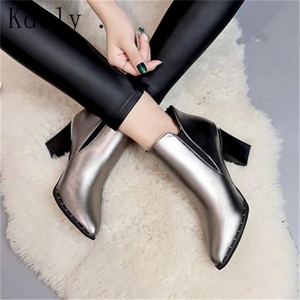 

boots european style contracted tide girl woman british rivet autumn winter 2021 high-heeled shoes, Black