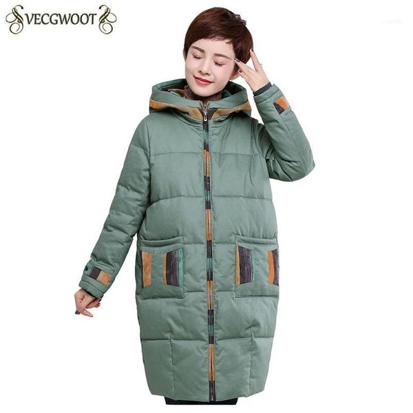 

women's down & parkas mother big size women jacket 2021 winter hooded females stitching thicker warm ladies coat slim outerwear pr4851, Black