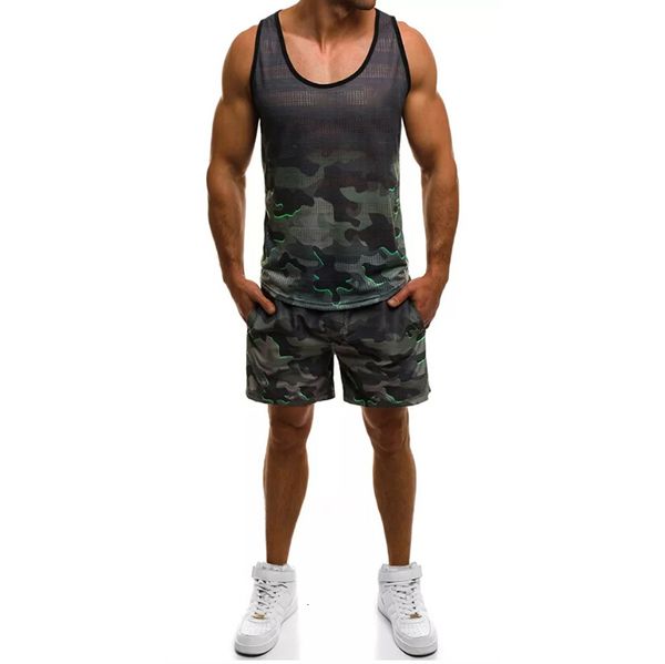 

men's t-shirts mens tracksuit sleeveless vest shorts jogging camouflage summer casual 2 piece short set urban wind track suits aqvs, White;black