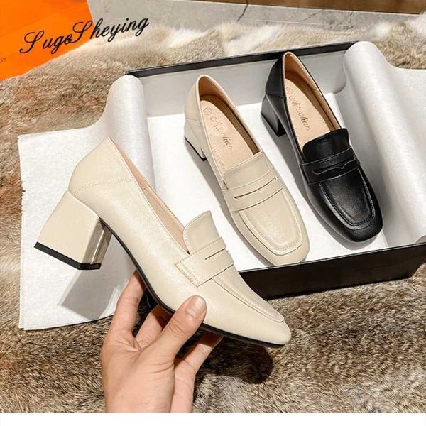 

2021 mary jane high heels women's soft leather sho square toe grandma's thick