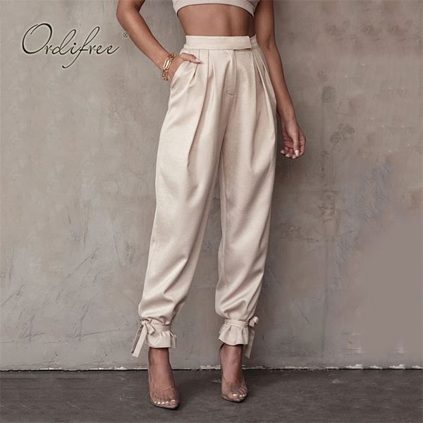 

spring autumn women harem pants high waist casual sportswear sweatpants satin trousers joggers 210513, Black;white