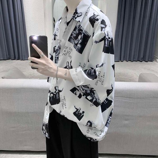 

men's casual shirts shirtice silk shirt men's short summer thin style drop feeling very fairy sleeve ruffian korean fashion handso, White;black