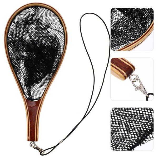 

fishing accessories portable landing net bamboo handle mesh fish catcher