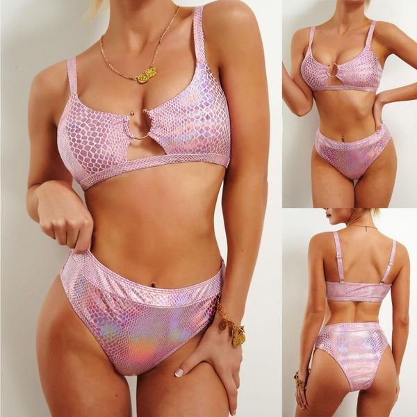 

women's swimwear bikini 2021 women set print pleated push-up padded up soft bag split swimsuit swim cover, White;black