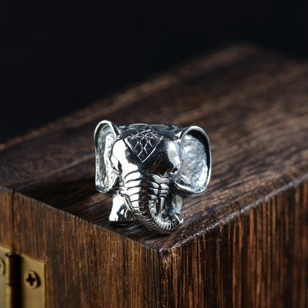

cluster rings fnj 925 silver ring for women men jewelry 100% original pure s925 sterling punk animal elephant good luck, Golden;silver