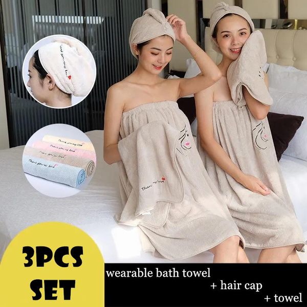

towel 3pcs/set towelling bathrobe bathroom soft polyester magic absorbent beach towels for girlfriend quick- dry bath