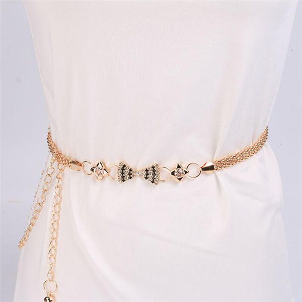 

belts belt women's lady fashion metal chain pearl style gold color body accessory match with dress, Black;brown
