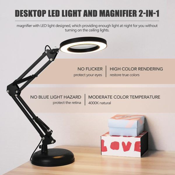 

table lamps 5x magnifying glass desk lamp magnifier led light foldable reading with three dimming modes usb power supply