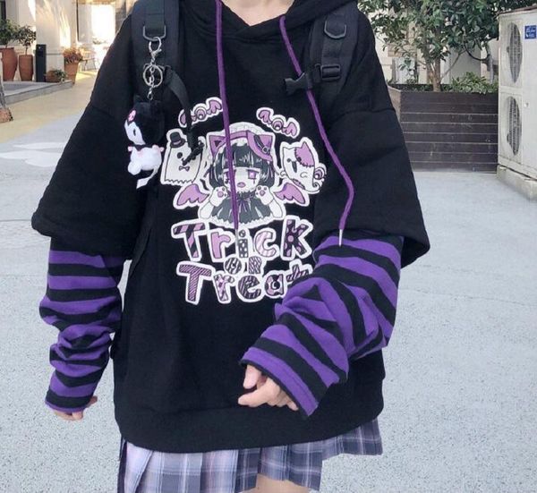 

women's hoodies & sweatshirts japanese casual cartoon long sleeve anime women hip hop harajuku kawaii autumn loose plus size vintage ho, Black