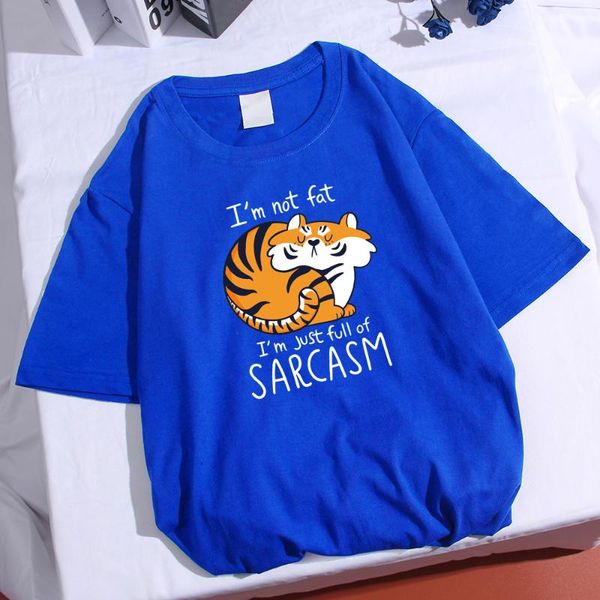 

men's t-shirts i'm not fat tiger print t-shirt kawaii cotton casual summer short sleeve animal streetwear harajuku cartoon tees, White;black