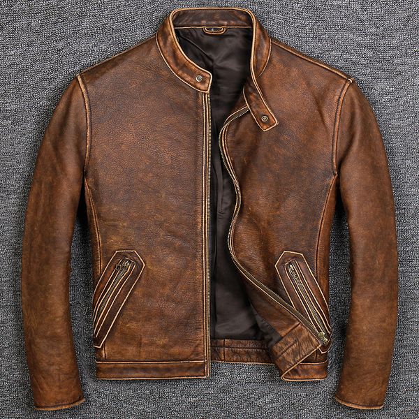 

leather jacket men real cowhide jacket vintage motorcycle jacket for men style chaqueta de los hombres wpy2475, Black