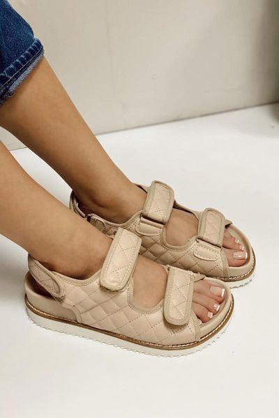 

sandals beige foxy quilting double tape flat bottom, Black