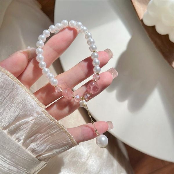 

charm bracelets fashion imitation pearl pendant for woman exquisite flower crystal beads bracelet anniversary gift luxury jewelry, Golden;silver