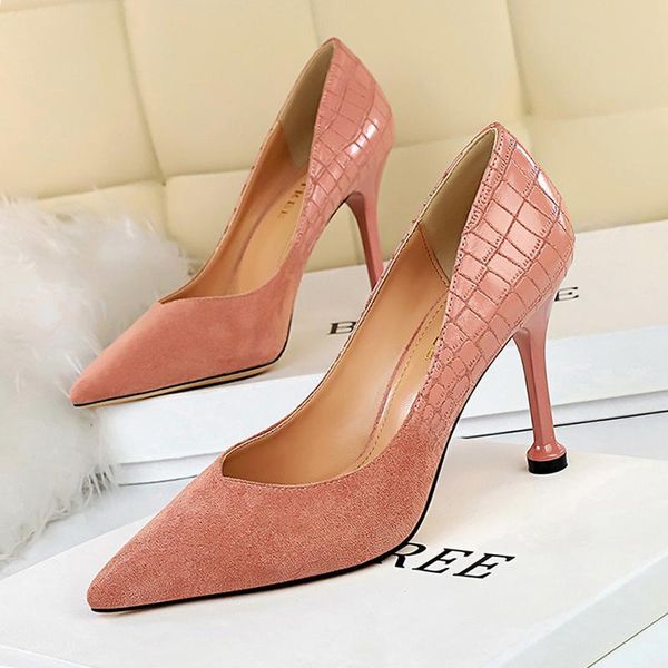 

fashion women pumps shoes elegant high heel for office on heels 9cm flock pointed toe stiletto dress, Black