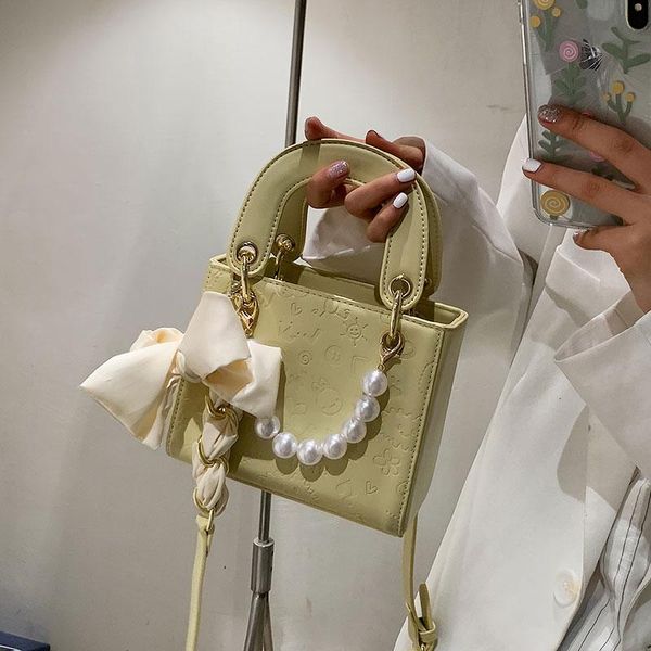 

printed pearl pu leather tote bag 2021 summer fashion women's designer chain shoulder messenger cross body