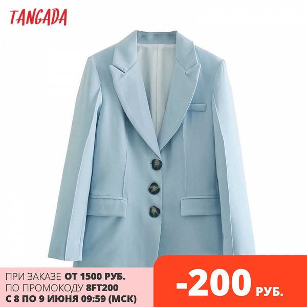 

tangada women solid blue blazer coat vintage notched collar pocket fashion female casual chic qd47 210609, White;black