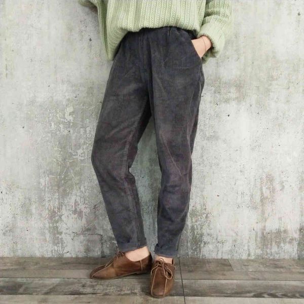 

women's pants & capris corduroy for women elastic waist solid color trouser 2021 spring new cloths pockets casual 7ns3, Black;white