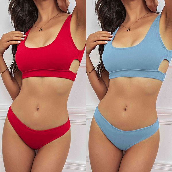 

2021 single swimsuit women' swimsuit split solid bikini, Red;black
