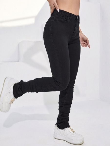 

high stretch skinny stacked jeans u33u#, Blue