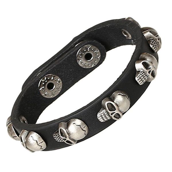 

tennis rock skull charm bracelet black genuine leather man bracelets boyfriend fashion charming jewelry wrap bangle masculina wristband, Golden;silver