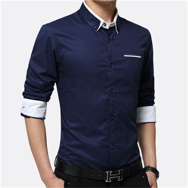 

men's dress shirts brand cotton men business long sleeve man turn-down collar male shirt slim fit designs sj54, White;black