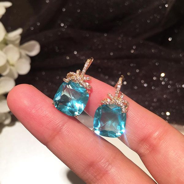 

dangle & chandelier fashion light blue cubic zircon square candy drop earring for women with fish hook, Silver