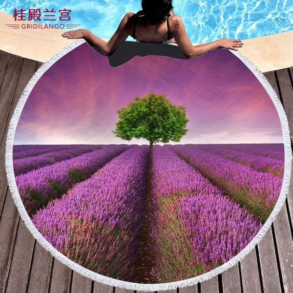 Полотенце GridILango Лавандовый фиолетовый романтический микрофибр круглые пляжные полотенца с кисточкой для взрослых путешествия пикник йога мат 150см