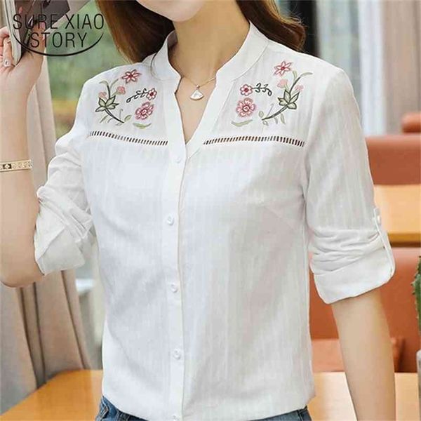 

summer fashion embroidery office lady shirt women blouse long sleeve clothing plus size blusas d839 30 210506, White