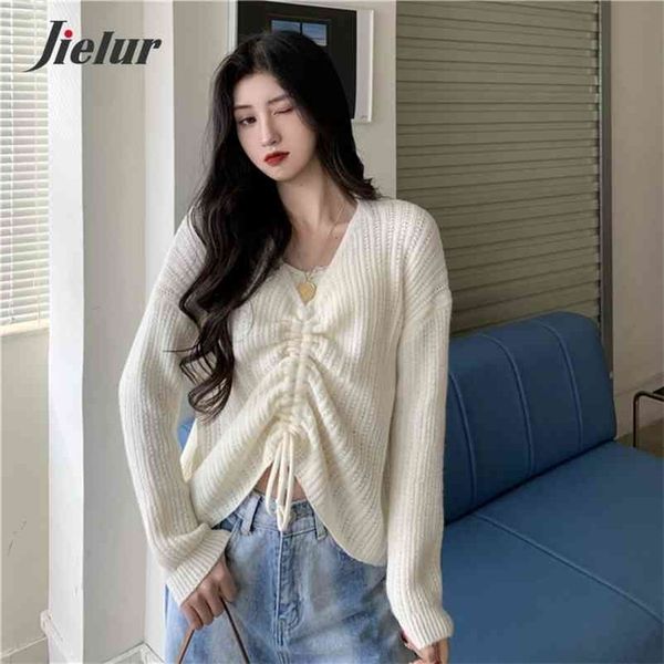 

v-neck sweaters autumn winter chic knitted pullovers solid color korean sweater slim white pullover slim-fit pull femme 210426, White;black
