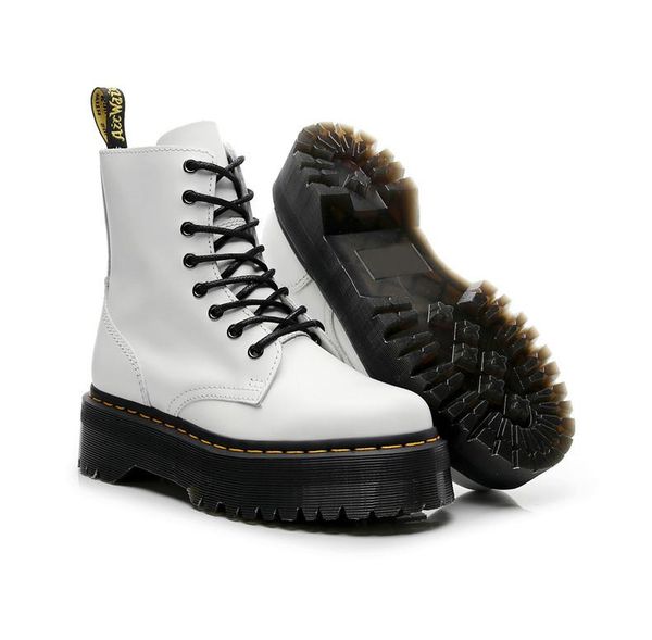 

boots women ankle for winter platform shoes thick heels motocycle white chunky waterproof leather gothic boat, Black