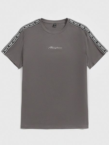 

men letter taped tee l8ve#, White;black