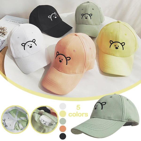 

caps & hats 1-5 y summer children boys breathable baseball girls embroidered bear visor sun protection adjustable size hat, Yellow