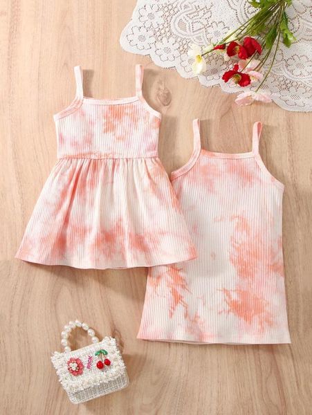 

baby 2pcs tie dye cami dress she, Red;yellow