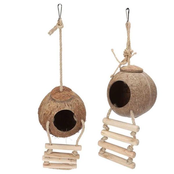

bird cages feeder parrots hanging natural coconut house with ladder hamster cage swing nest toy pet cave