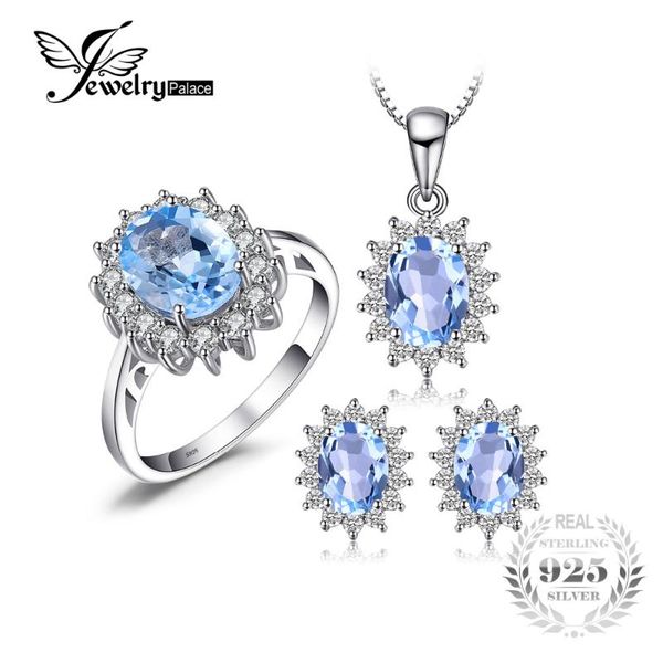 

bracelet, earrings & necklace jewelrypalace natural z ring earring pendant and a gift chain diana jewelry set solid 925 sterling silver, Black