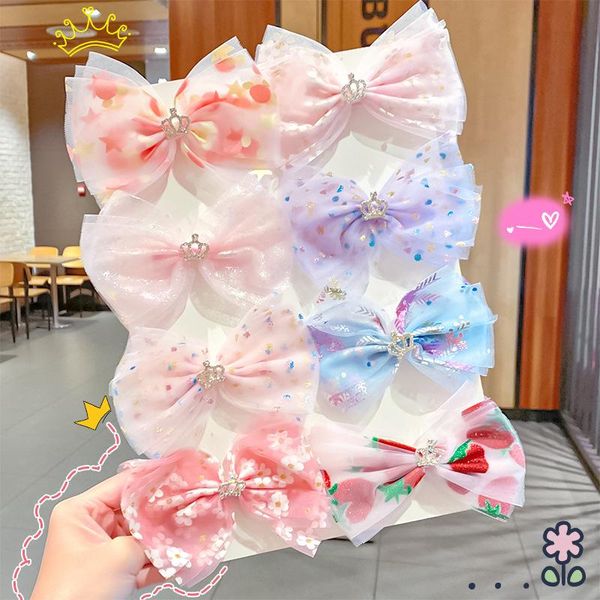 

hair accessories korean bow hairpin mesh crown issuing card duckbill child princess baby side clip girl hairclips headband fixed, Slivery;white