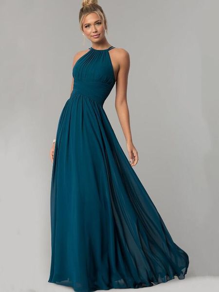 

2022 elegant halter chiffon prom dresses sleeveless backless vestidos elegantes para mujer for women wine red pink party gown robes de soirÃ©, Black
