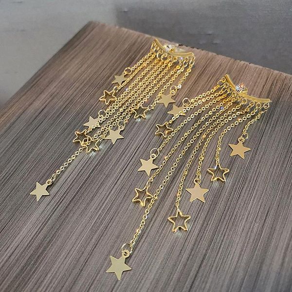 

stud women fashion earrings exaggerated temperament star tassel rear hanging six-pointed european and american, Golden;silver