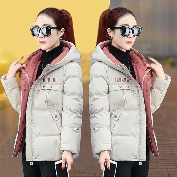 

winter jacket women parkas hooded thick down cotton padded parka female jacket short coat slim warm outwear p772 211007, Black